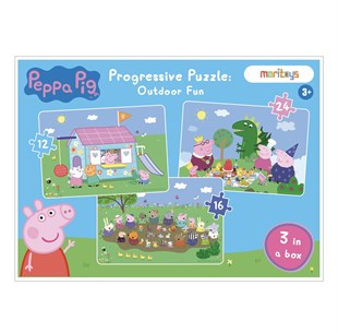 Outdoor Fun: Peppa Pig 3 in 1 Puzzle (12 - 16 - 24 Parça Yapboz)