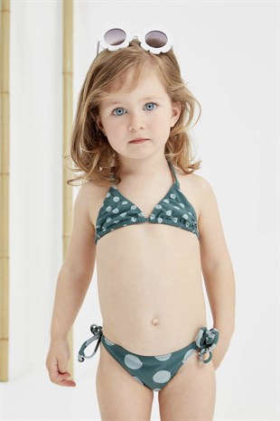 Peralina Alice / Yeşil Puantiyeli Çocuk Üçgen Bikini